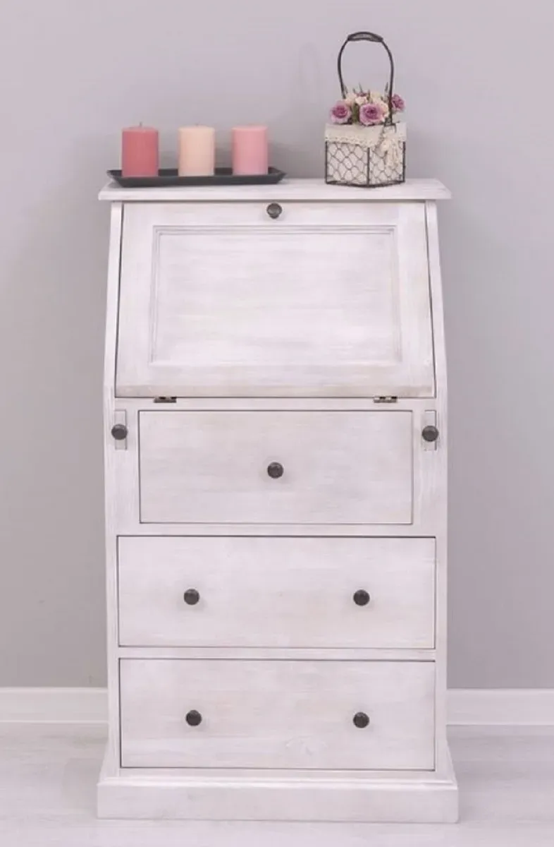 Casa Padrino Landhausstil Sekretär Kommode Hellgrau 65 x 45 x H. 110 cm - Massivholz Schrank mit 5 Schubladen - Massivholz Möbel - Landhausstil Möbel