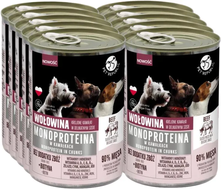 PetRepublic Monoprotein-Rindfleisch Hundefutter, Stückchen in Sauce 10x400g (Rabatt für Stammkunden 3%)