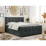 MKS Meble King Boxspringbett 140x200, Boxspringbett 140x200 mit Bettkasten und Matratze H4, Polsterbett 140x200 mit Matratze, Bett 140x200 mit Bettkasten, PR... - Dunkelgrau