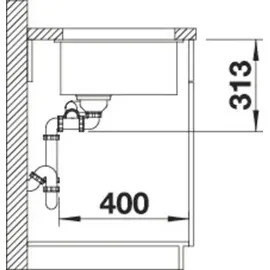 Blanco Subline 340/160-U links Unterbau vulkangrau Handbetätigung 555 x 460 mm