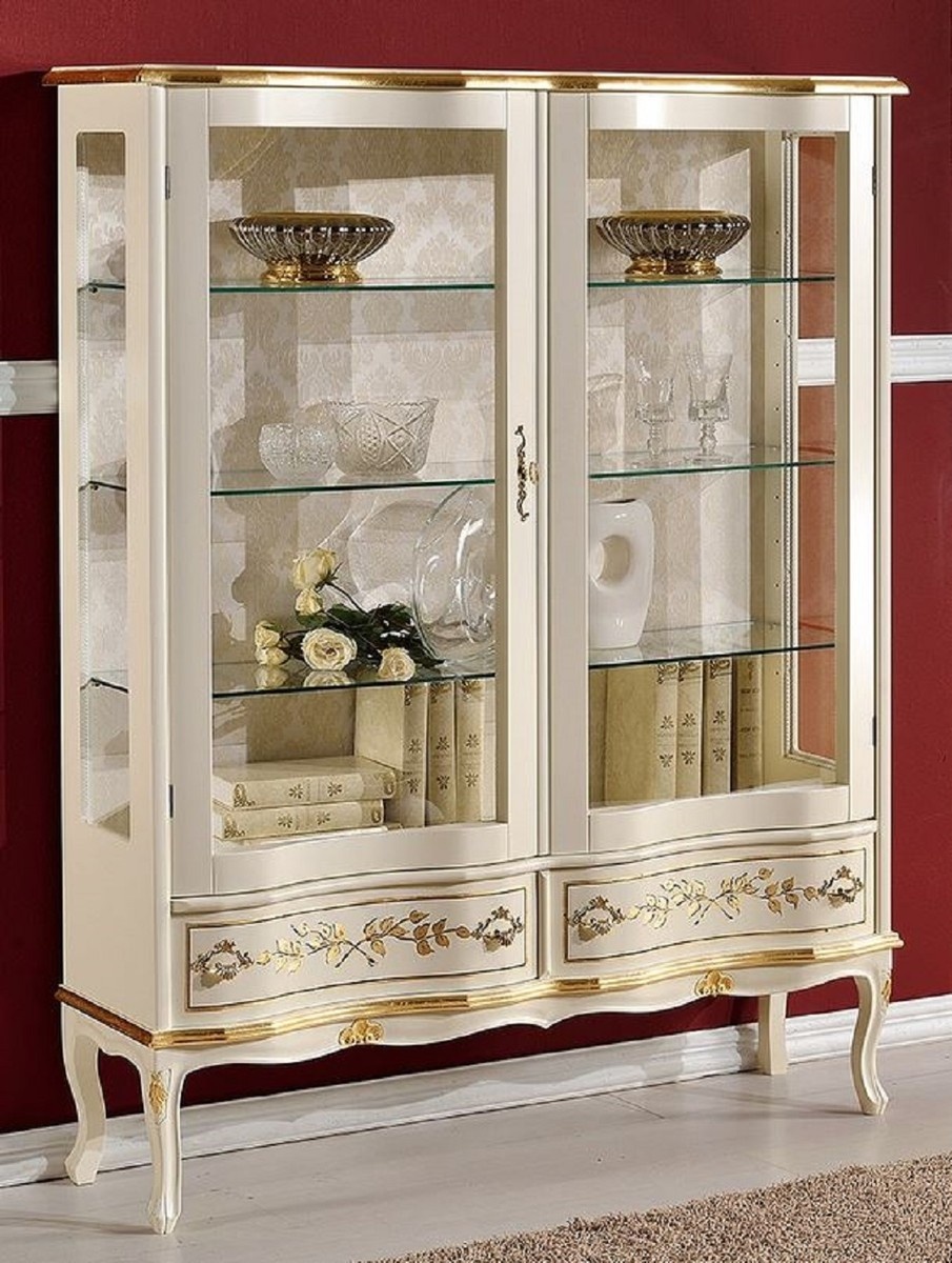 Casa Padrino Luxus Barock Vitrine Creme / Gold - Handgefertigter italienischer Barockstil Vitrinenschrank - Barockstil Möbel - Italienische Barock Möbel - Luxus Qualität - Made in Italy