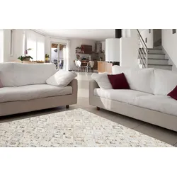 Lederteppich MY HOME "Arno" Gr. 2, grau (grau, creme), B:80cm H:8mm L:150cm, Leder, Teppiche, jeder Teppich-ein Unikat, Wohnzimmer