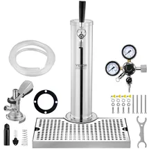 Vevor Kegerator-Turm-Kit, Einzelzapfhahn-Bierumrüstsatz, Edelstahl-Fass-Bierturm-Zapfanlage mit Doppelmessgerät W21.8-Regler und A-System-Fasskupplung, Biertropfschale für Partys zu Hause