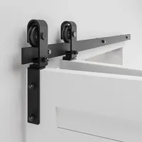 BONIKLUBA Doppel-Falttür-Scheunen-Schiebetür-Hardware-Kit für 2 Türpaneele, glatt und leise, 92 cm, schwarze Schiene und J-Roller (ohne Türen)