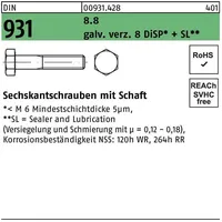 Industrial Quality Supplies DIN 931/ISO 4014 Sechskant-Schaftschraube 8.8 M