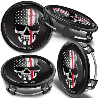 SkinoEu 4 x 75 mm Nabendeckel Felgendeckel Kompatibel mit Mercedes Benz Radnabenabdeckung Nabenkappen Felgenkappen Radkappen Alufelgen B66470207 / B66470200 USA Flagge Schädel CMZ 16