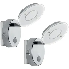 Trango 2er Pack 2636-028 LED Sensor Nachtlicht *NITE* in Chrom mit Automatikfunktion direkt 230V mit Bewegungssensor I Sicherheitslicht I Steckdose Lampe I Wandlampe I Orientierungslicht I Nachtlampe