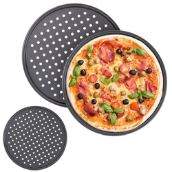 relaxdays Pizzablech Knusper Pizzablech 3er Set, Stahl grau