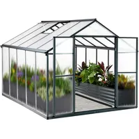Euboer Gewächshaus Aluminium mit Fundament 302x238cm - 7,18m2 Tomatenhaus winterfestes Gewächshaus in Grau - stabiles Gartengewächshaus für Balkon & Garten (Schwarz, 301*238*210cm)