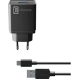 Cellular Line Cellularline USB Ladegerät 10W, schwarz, USB-A Buchse, inkl. USB-C Kabel (ACHKIT10WTYCK)