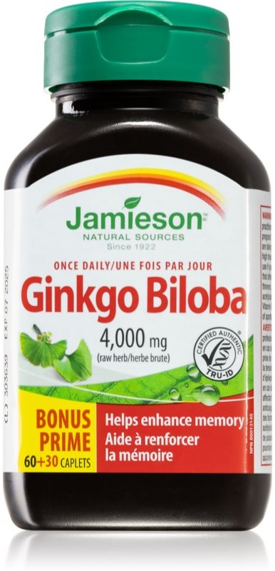 Jamieson Ginkgo Biloba 4,000 mg Kapseln zur Unterstützung der Blutzirkulation und der kognitiven Funktionen 90 KAP