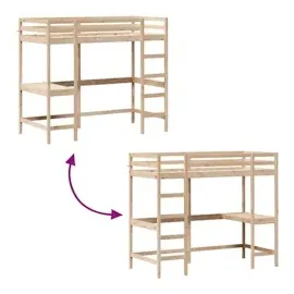 vidaXL Hochbett mit Schreibtisch 90x200 cm Massivholz Kiefer