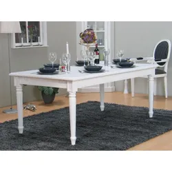Amaretta Esstisch 100x180/280 einschl. 2 Zusatzplatten antik weiß, antik patiniert.