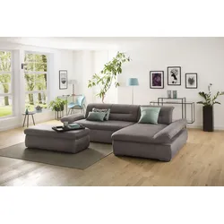 Ecksofa INOSIGN "Avesa L-Form", braun (schlamm), B:300cm H:80cm T:172cm, 100% Polyester, Sofas, Wahlweise mit Armteilvertsellung und Bettfunktion, B/T/H: 300/172/80cm