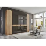 Drehtürenschrank WIEMANN "Cardiff, Massivholztüren in Kombination mit Glas- oder Spiegeltüren", braun (glas mocca), B:295,2cm H:216cm T:58cm, Floatglas, Holzwerkstoff, Hartfaserplatte, Massivholz, Schränke, hochwertiges Design in langlebiger Qualität, viel Stauraum