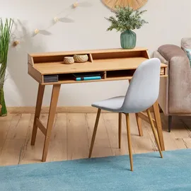 Idimex Schreibtisch Luna mit 2 offenen Fächern, Arbeitstisch aus Massivholz in Eiche farben, Bürotisch mit konischen Füßen, Computertisch mit Aufsatz
