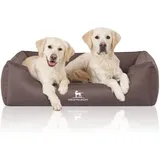 Knuffelwuff Orthopädisches Wasserabweisendes Hundebett Leon Orthopädisch Wasserabweisend Velours mit Handwebcharakter braun/ grau XXXL 155 x 105cm Graubraun