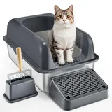 Vevor Katzentoilette,6Zoll tief,XL extragroße Katzentoilette, aus Edelstahl mit Schaufel,breitem Filter-Fußteil&hohen