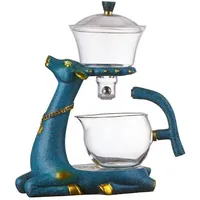 RORA Teekannen-Set aus Glas, halbautomatisch, drehbar, mit Teesieb, Lazy Kungfu-Teekanne, Set (Hirsch-Teekanne)