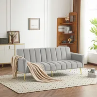 Merax Klappbares Schlafsofa 2 Sitzer Sofa mit Schlaffunktion Schlafcouch Bettsofa mit Großer Liegefläche von 220 cm L × 104 cm B, Couch fürs Wohnzimmer/Schlafzimmer/Gästezimmer, Gray