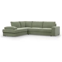 Mebligo - Ecksofa mit Schaffunktion und Betkasten 287 cm Breit VELANO, Eckcouch, L Shaped Sofa, Big Sofa, Komfort und Still, Wohnlandschaft L-Form, L Couch mit Schlaffunktion - Cord Couch Grün