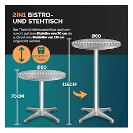 CASARIA Stehtisch 2er Set Höhenverstellbar Silber