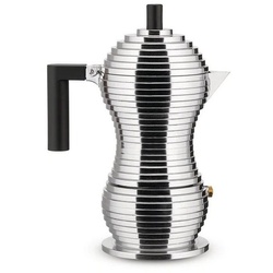 Alessi Espressokocher Pulcina Schwarz für 1 Tasse, 0,07l Kaffeekanne silberfarben