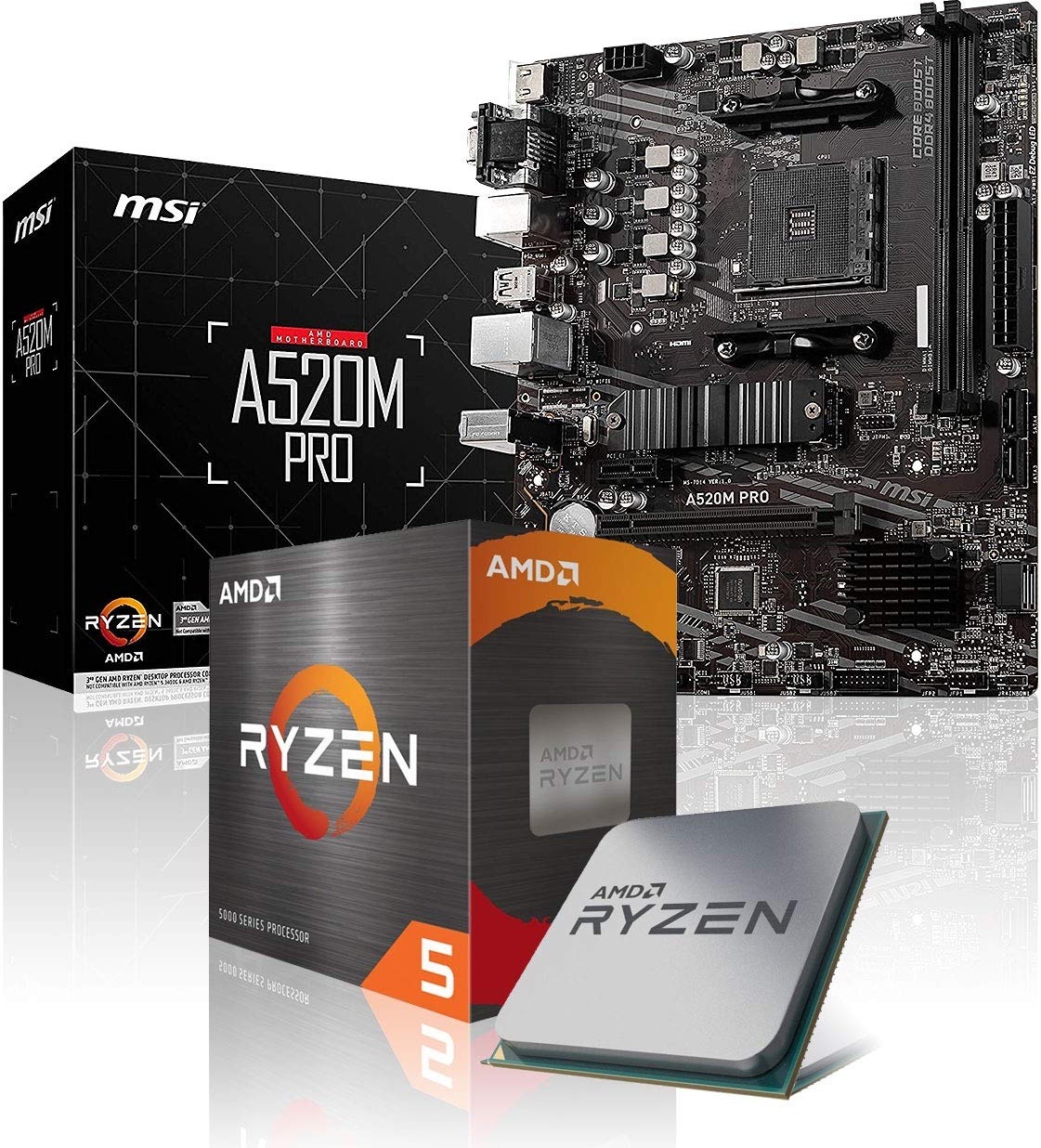 Memory PC Aufrüst-Kit Bundle AMD Ryzen 5 5500 6X 3.6 GHz, A520M-A Pro, komplett fertig montiert inkl. Bios Update und getestet