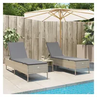 vidaXL 3-tlg. Sonnenliegen-Set mit Auflage Beige Poly Rattan
