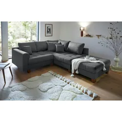 Ecksofa HOME AFFAIRE "Rice L-Form inkl. Hocker", grau (anthrazit), B:216cm H:42cm T:185cm, 100%Polyester, Sofas, mit Bonnellfederkern, Hocker & Kissen, Ottomane beidseitig montierbar