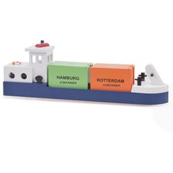 New Classic Toys® Spielzeug-Schiff Hafenwelt • Frachtkahn mit 2 Containern • Holzspielzeug für Kinder, (3-tlg)