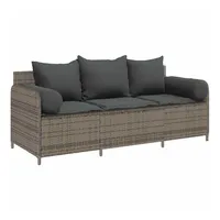 vidaXL Gartensofa mit Kissen 3-Sitzer Grau Poly Rattan