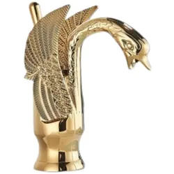 KLARWERK ADRIAN | Design Edelstahl Badarmatur  in Schwan Optik | Gold glänzend luxuriöse Waschtischarmatur Hotel Gastronomie | Mischbatterie Bad 2 Anschlüsse