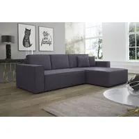 Fun Möbel Ecksofa Schlafsofa Sofa CONOR Kunstleder Grau Ottomane Rechts - Grau