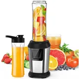 Fofile Smoothie-Maker 500W Smoothie Maker mit 2x600ml Flaschen Mixer 4 Edelstahlklingen, 23.000 U/min, BPA frei Tritan, rutschfeste Pads silberfarben