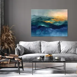 WallArena Leinwandbild Abstrakt Gold Blau 60x40