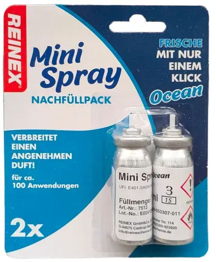 Raumspray Reinex Mini Spray Nachfüller Ocean 2 x 10 ml sorgt schnell für wirkungsvoll angenehme Gerüche