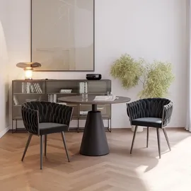 Tectake Esszimmerstuhl Astano Samt schwarz 2er Set