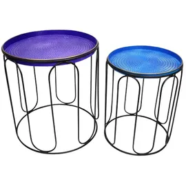 Dekoleidenschaft Metall, Beistell Tisch mit Servier Tablett in blau, 2er Set), Tabletttisch Tischset