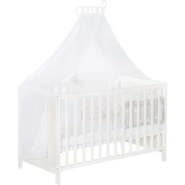 roba Mulitfunktionsbett Sterne grau mit Beistellfunktion, Lattenrost, Matratze, Bettreduzierer, Himmel, Himmelstange, Kinderbett, Anstellbett, Babybet, 0176W-16V191, weiss