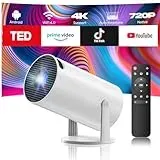 Mini Beamer 4K, 1080p Smart Beamer mit WiFi6 und Bluetooth5.0, 220°-Dreh Android11.0 Klein Projektor Automatischer Trapezkorrektur Tragbarer Projektor mit HDMI/TV-Stick/USB/Laptop für Heimkino