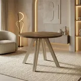 Runder Esstisch Ausziehbar 100–180 cm mit Holzbeinen aus Buchenholz in Kaschmir – Moderner Ausziehtisch für Esszimmer, Küche und Wohnzimmer ... - Dunkelbraun