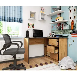 akord furniture factory Eck-Schreibtisch AKORD B16 rechts Eiche Craft mit 3 Schubladen und 2 Ablagen B124 x H77 x T85 cm - Bronze