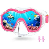 JEMULICE Taucherbrille Kinder, Schwimmbrille Kinder Schnorchelmaske für Jungen Mädchen, Tauchmaske mit Nasenabdeckung 180° Panorama HD Anti Nebel Anti-Leck Taucherbrille für Kinder 4-16 Jahre