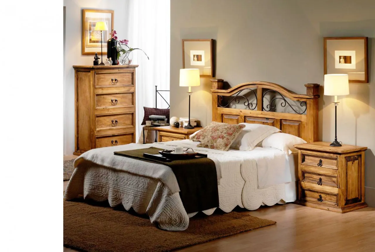 Mexico Doppelbett 160x200 cm - Pinie - Massivholz - Landhausstil - Schmiedeeisen - mexikanisch