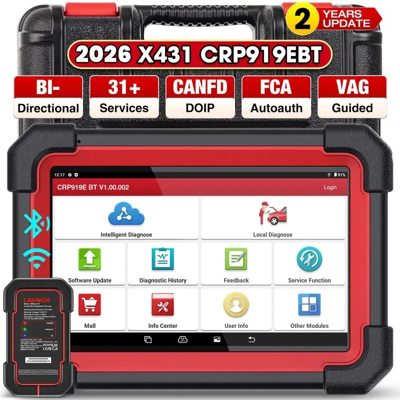 Launch X431 CRP919E BT Kfz-Diagnosegerät OBD2-Scanner DBScar VII VCI mit aktiver Testfunktion, ECU-Kodierung, CAN-FD, DOIP, 31+‐Resett