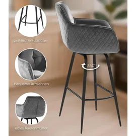 Home4You Barhocker 2er Set, Grau - H 106 cm - Samtbezug - Metallgestell - 360 Grad drehbar - 2er Set