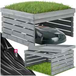 tectake® Rasenmäher-Roboter-Garage , gebeizte Kiefernlatten, wetterfest, Dach zum Bepflanzen, 84 x 78 x 46 cm