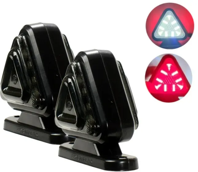 Set (2 Stück) getönte LED-Umrissleuchten, in Hörnchenform, 12V-24V, weiß-rot, dreieckige Form - für Anhänger, Ladeflächen,