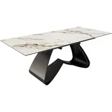 DeLife Esstisch Edge 180-220x100 Keramik Calacatta Luxe Weiß-Gold-Grau W-Gestell Schwarz ausziehbar,